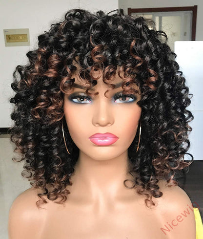Salt and Pepper Glueless Curly Wig With Bangs